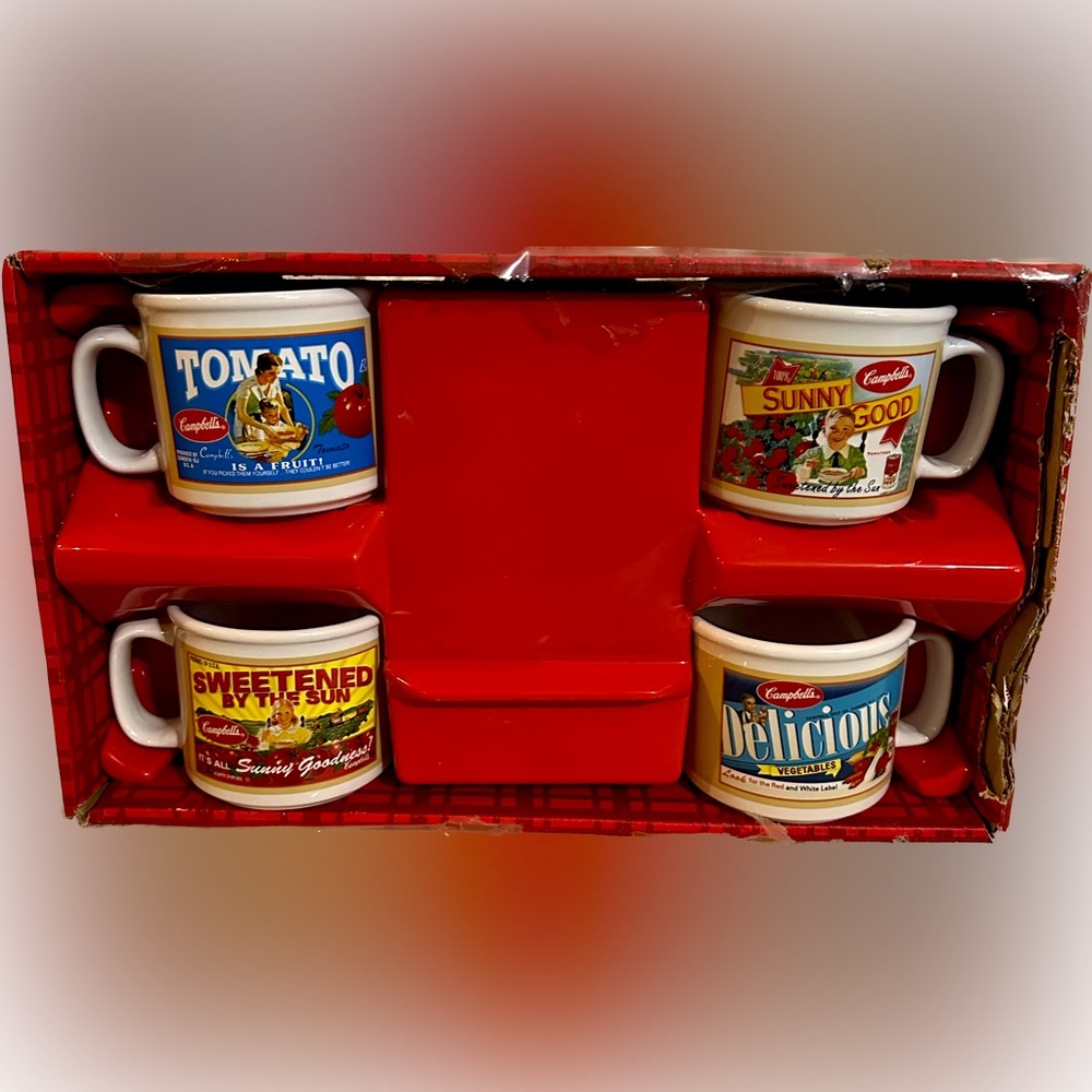 VTG 2005 CAMPBELL’S SOUP MUGS/BOWLS TOMATO VEGETABLE HOUSTON HARVEST 31671 31571